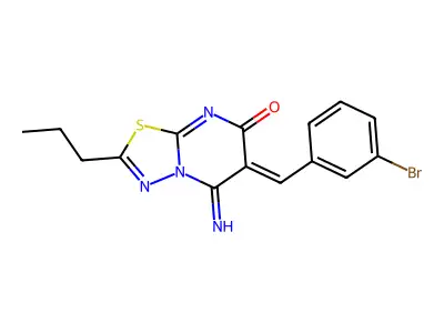 6-(3-bromobenzylidene)-5-imino-2-propyl-5,6-dihydro-7H-[1,3,4]thiadiazolo[3,2-a]pyrimidin-7-one structure