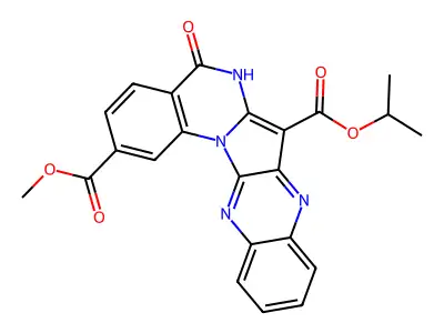 7-isopropyl 2-methyl 5-oxo-5,6-dihydroquinoxalino[2',3':4,5]pyrrolo[1,2-a]quinazoline-2,7-dicarboxylate structure