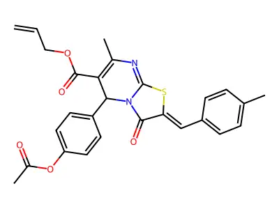 prop-2-enyl (2Z)-5-(4-acetyloxyphenyl)-7-methyl-2-[(4-methylphenyl)methylidene]-3-oxo-5H-[1,3]thiazolo[3,2-a]pyrimidine-6-carboxylate structure