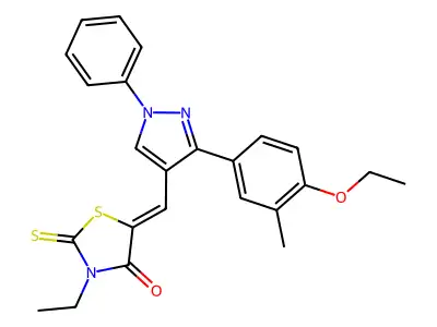 (5Z)-5-[[3-(4-ethoxy-3-methylphenyl)-1-phenylpyrazol-4-yl]methylidene]-3-ethyl-2-sulfanylidene-1,3-thiazolidin-4-one structure