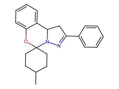 14-methyl-9-phenylspiro[10aH-benzo[e]2-pyrazolino[1,5-c]1,3-oxazine-6,4'-cyclo hexane] structure