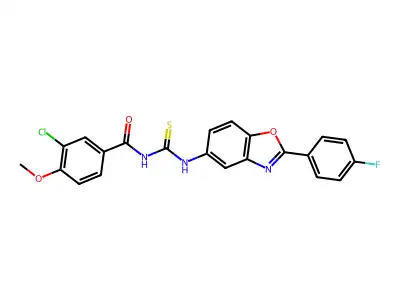3-chloro-N-[[2-(4-fluorophenyl)-1,3-benzoxazol-5-yl]carbamothioyl]-4-methoxybenzamide structure