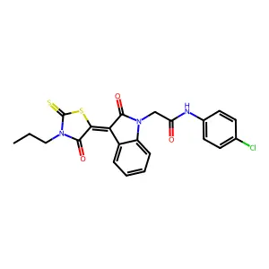 N-(4-chlorophenyl)-2-[(3Z)-2-oxo-3-(4-oxo-3-propyl-2-sulfanylidene-1,3-thiazolidin-5-ylidene)indol-1-yl]acetamide structure