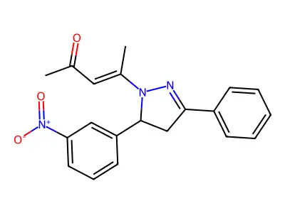 (E)-4-[3-(3-nitrophenyl)-5-phenyl-3,4-dihydropyrazol-2-yl]pent-3-en-2-one structure