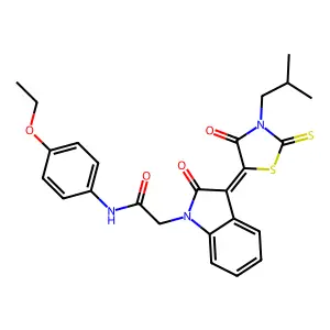 N-(4-ethoxyphenyl)-2-[(3Z)-3-[3-(2-methylpropyl)-4-oxo-2-sulfanylidene-1,3-thiazolidin-5-ylidene]-2-oxoindol-1-yl]acetamide structure
