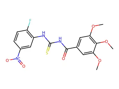 N-[(2-fluoro-5-nitrophenyl)carbamothioyl]-3,4,5-trimethoxybenzamide structure