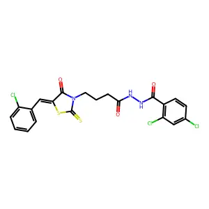 2,4-dichloro-N'-{4-[(5Z)-5-(2-chlorobenzylidene)-4-oxo-2-thioxo-1,3-thiazolidin-3-yl]butanoyl}benzohydrazide structure