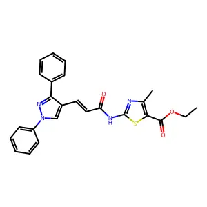 ethyl 2-[[(E)-3-(1,3-diphenylpyrazol-4-yl)prop-2-enoyl]amino]-4-methyl-1,3-thiazole-5-carboxylate structure
