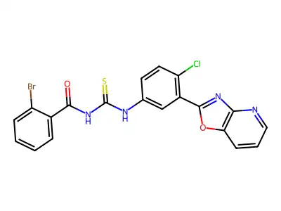 2-bromo-N-[[4-chloro-3-([1,3]oxazolo[4,5-b]pyridin-2-yl)phenyl]carbamothioyl]benzamide structure