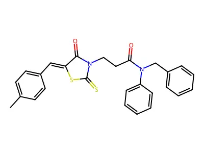 (Z)-N-benzyl-3-(5-(4-methylbenzylidene)-4-oxo-2-thioxothiazolidin-3-yl)-N-phenylpropanamide structure