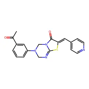 (7Z)-3-(3-acetylphenyl)-7-(pyridin-4-ylmethylidene)-2,4-dihydro-[1,3]thiazolo[3,2-a][1,3,5]triazin-6-one structure