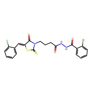 2-bromo-N'-{4-[(5Z)-5-(2-chlorobenzylidene)-4-oxo-2-thioxo-1,3-thiazolidin-3-yl]butanoyl}benzohydrazide structure