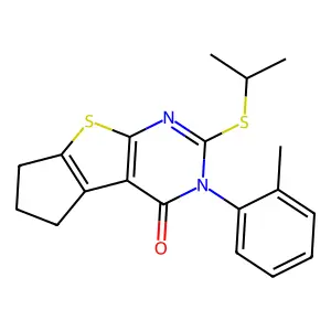2-(2-methylphenyl)-3-propan-2-ylsulfanyl-7,8-dihydro-6H-cyclopenta[2,3]thieno[2,4-b]pyrimidin-1-one structure