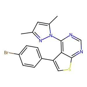 5-(4-bromophenyl)-4-(3,5-dimethyl-1H-pyrazol-1-yl)thieno[2,3-d]pyrimidine structure