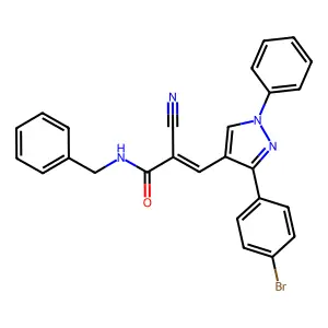 N-benzyl-3-[3-(4-bromophenyl)-1-phenylpyrazol-4-yl]-2-cyanoprop-2-enamide structure