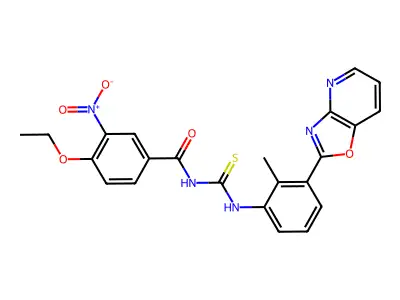 4-ethoxy-N-[[2-methyl-3-([1,3]oxazolo[4,5-b]pyridin-2-yl)phenyl]carbamothioyl]-3-nitrobenzamide structure