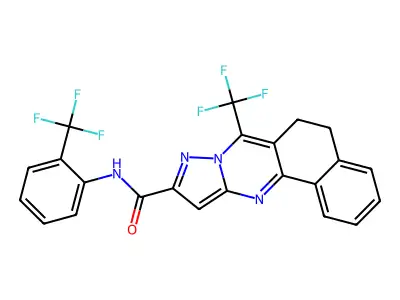 7-(trifluoromethyl)-N-[2-(trifluoromethyl)phenyl]-5,6-dihydrobenzo[h]pyrazolo[5,1-b]quinazoline-10-carboxamide structure