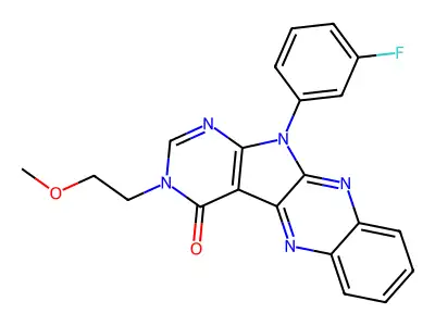 11-(3-fluorophenyl)-3-(2-methoxyethyl)-3H-pyrimido[5',4':4,5]pyrrolo[2,3-b]quinoxalin-4(11H)-one structure