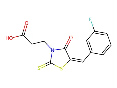 3-[(5E)-5-[(3-fluorophenyl)methylidene]-4-oxo-2-sulfanylidene-1,3-thiazolidin-3-yl]propanoic acid structure