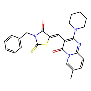 (Z)-3-benzyl-5-((7-methyl-4-oxo-2-(piperidin-1-yl)-4H-pyrido[1,2-a]pyrimidin-3-yl)methylene)-2-thioxothiazolidin-4-one structure