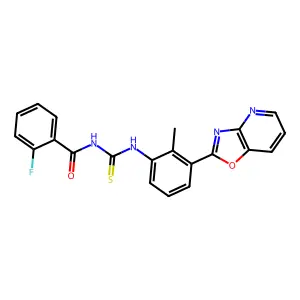 2-fluoro-N-[[2-methyl-3-([1,3]oxazolo[4,5-b]pyridin-2-yl)phenyl]carbamothioyl]benzamide structure