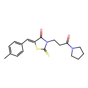 (Z)-5-(4-methylbenzylidene)-3-(3-oxo-3-(pyrrolidin-1-yl)propyl)-2-thioxothiazolidin-4-one structure
