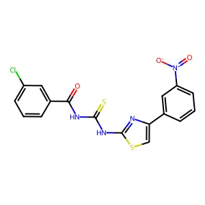 3-chloro-N-[[4-(3-nitrophenyl)-1,3-thiazol-2-yl]carbamothioyl]benzamide structure