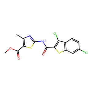 methyl 2-{[(3,6-dichloro-1-benzothien-2-yl)carbonyl]amino}-4-methyl-1,3-thiazole-5-carboxylate structure