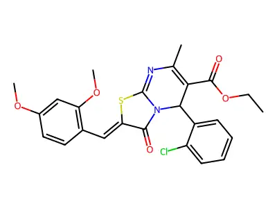 (Z)-ethyl 5-(2-chlorophenyl)-2-(2,4-dimethoxybenzylidene)-7-methyl-3-oxo-3,5-dihydro-2H-thiazolo[3,2-a]pyrimidine-6-carboxylate structure