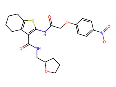 2-[[2-(4-nitrophenoxy)acetyl]amino]-N-(oxolan-2-ylmethyl)-4,5,6,7-tetrahydro-1-benzothiophene-3-carboxamide structure