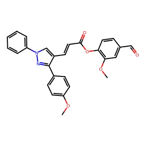 (4-formyl-2-methoxyphenyl) (E)-3-[3-(4-methoxyphenyl)-1-phenylpyrazol-4-yl]prop-2-enoate structure