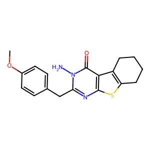 3-amino-2-[(4-methoxyphenyl)methyl]-5,6,7,8-tetrahydro-[1]benzothiolo[2,3-d]pyrimidin-4-one structure