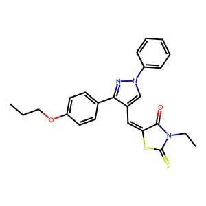 (5Z)-3-ethyl-5-{[1-phenyl-3-(4-propoxyphenyl)-1H-pyrazol-4-yl]methylidene}-2-thioxo-1,3-thiazolidin-4-one structure