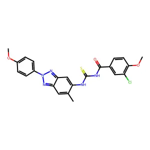 3-chloro-4-methoxy-N-[[2-(4-methoxyphenyl)-6-methylbenzotriazol-5-yl]carbamothioyl]benzamide structure