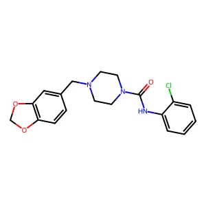 4-(1,3-benzodioxol-5-ylmethyl)-N-(2-chlorophenyl)piperazine-1-carboxamide structure