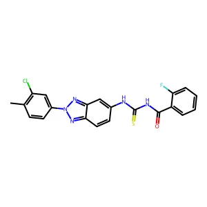 N-[[2-(3-chloro-4-methylphenyl)benzotriazol-5-yl]carbamothioyl]-2-fluorobenzamide structure
