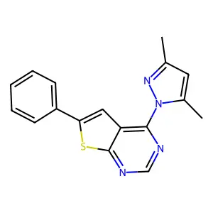 4-(3,5-dimethyl-1H-pyrazol-1-yl)-6-phenylthieno[2,3-d]pyrimidine structure