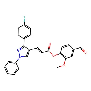 (4-formyl-2-methoxyphenyl) (E)-3-[3-(4-fluorophenyl)-1-phenylpyrazol-4-yl]prop-2-enoate structure