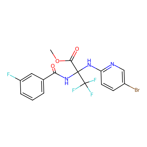 Methyl 2-[(5-bromopyridin-2-yl)amino]-3,3,3-trifluoro-2-[(3-fluorobenzoyl)amino]propanoate structure