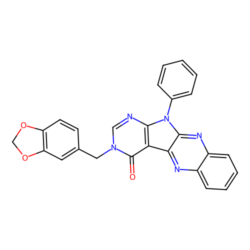 3-(1,3-benzodioxol-5-ylmethyl)-11-phenyl-3,11-dihydro-4H-pyrimido[5',4':4,5]pyrrolo[2,3-b]quinoxalin-4-one structure