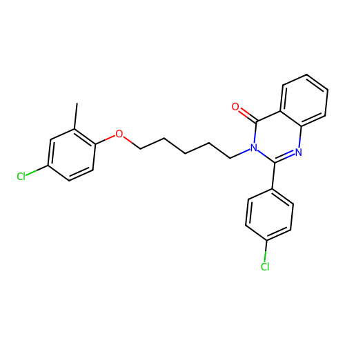 3-(5-(4-chloro-2-methylphenoxy)pentyl)-2-(4-chlorophenyl)quinazolin-4(3H)-one structure