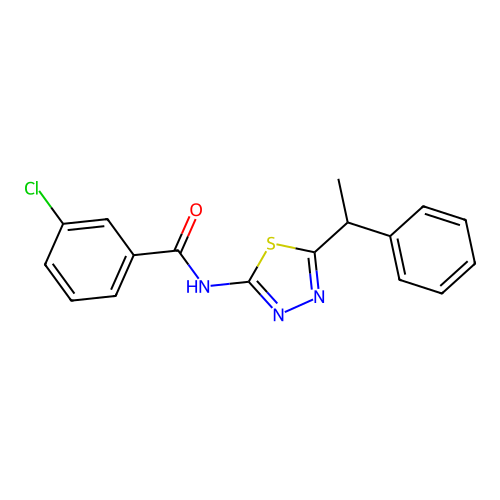 3-chloro-N-[5-(1-phenylethyl)-1,3,4-thiadiazol-2-yl]benzamide structure