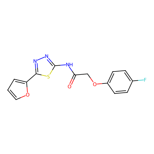 2-(4-fluorophenoxy)-N-[(2Z)-5-(furan-2-yl)-1,3,4-thiadiazol-2(3H)-ylidene]acetamide structure
