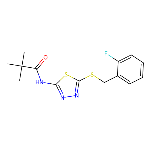 N-(5-((2-fluorobenzyl)thio)-1,3,4-thiadiazol-2-yl)pivalamide structure