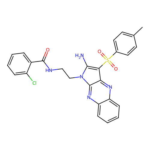 N-(2-(2-amino-3-tosyl-1H-pyrrolo[2,3-b]quinoxalin-1-yl)ethyl)-2-chlorobenzamide structure