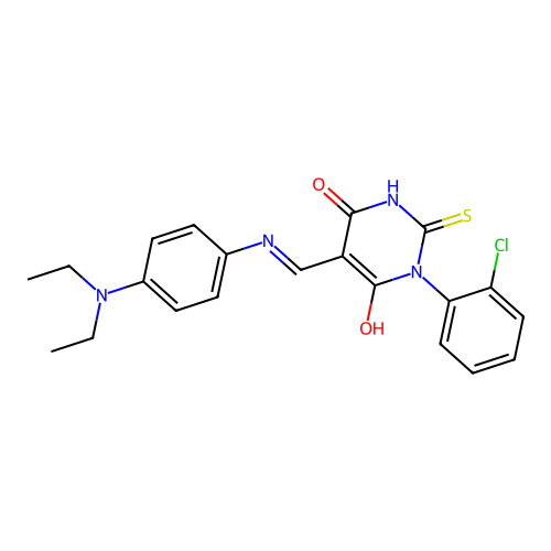 (5E)-1-(2-chlorophenyl)-5-({[4-(diethylamino)phenyl]amino}methylidene)-2-sulfanylpyrimidine-4,6(1H,5H)-dione structure