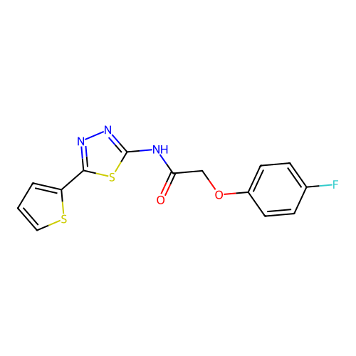 2-(4-fluorophenoxy)-N-(5-thiophen-2-yl-1,3,4-thiadiazol-2-yl)acetamide structure