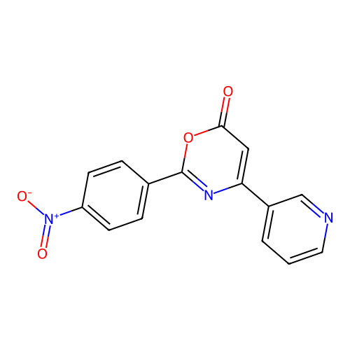 2-(4-nitrophenyl)-4-(pyridin-3-yl)-6H-1,3-oxazin-6-one structure