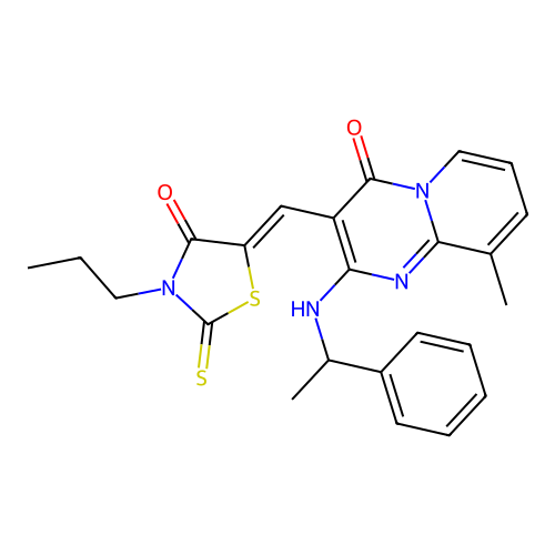 (Z)-5-((9-methyl-4-oxo-2-((1-phenylethyl)amino)-4H-pyrido[1,2-a]pyrimidin-3-yl)methylene)-3-propyl-2-thioxothiazolidin-4-one structure