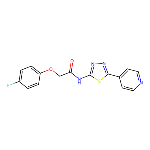 2-(4-fluorophenoxy)-N-(5-pyridin-4-yl-1,3,4-thiadiazol-2-yl)acetamide structure
